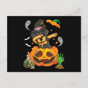 Rottweiler Dog Dabbing To Open Pumpkin Egg Happy Holiday Postcard