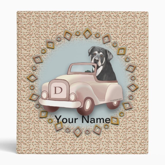 Rottweiler Dog Driving Car binder (Front)