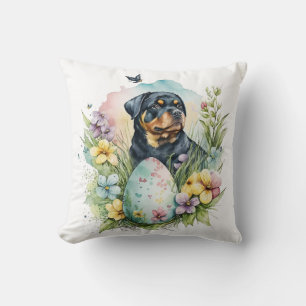 Rottweiler Dog Easter Egg, Happy Easter Rottweiler Throw Pillow