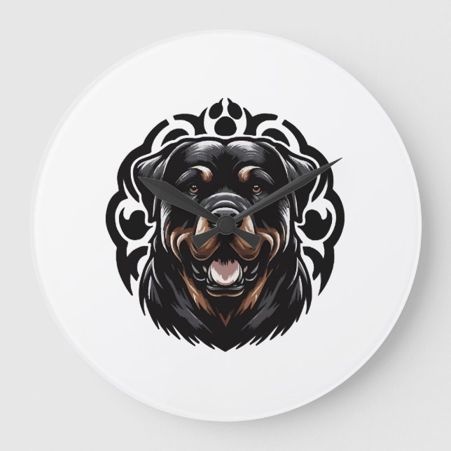 Rottweiler Dog Face Large Clock (Front)