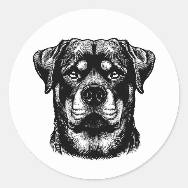Rottweiler Dog Face- Line Art Classic Round Sticker (Front)