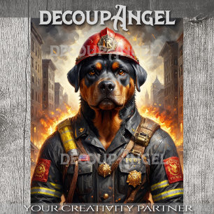 Rottweiler Dog Firefighter - Decoupage - Tissue Paper