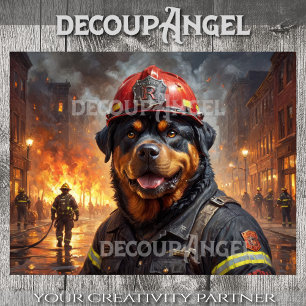 Rottweiler Dog Firefighter - Decoupage - Tissue Paper