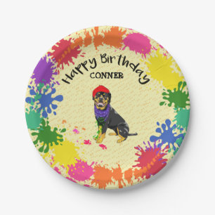 Rottweiler Dog Fun Paint Splash Art Party     Paper Plate