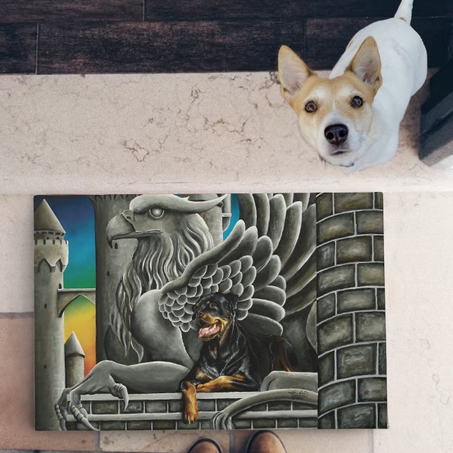 Rottweiler Dog Gargoyle Fantasy Doormat (Creator Uploaded)