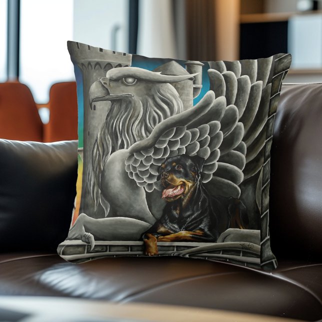 Rottweiler Dog Gargoyle Fantasy Throw Pillow (Creator Uploaded)
