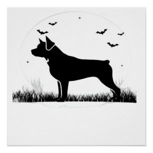 Rottweiler Dog  Halloween Moon Silhouette Oversize Poster