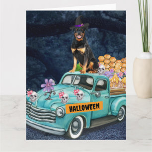Rottweiler Dog Halloween Truck Scary Night Card