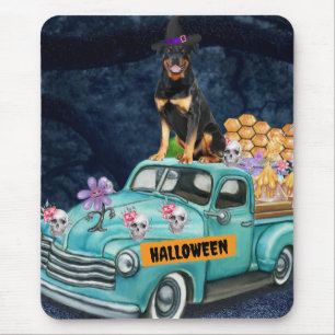 Rottweiler Dog Halloween Truck Scary Night Mouse Pad