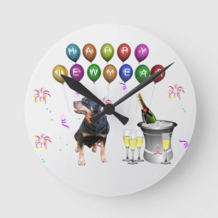 Rottweiler Dog Happy New Year Round Clock