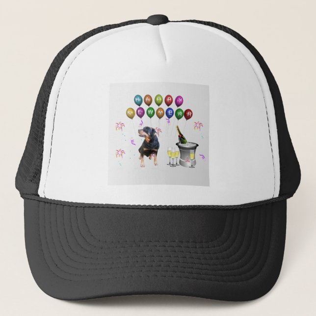 Rottweiler Dog Happy New Year Trucker Hat (Front)