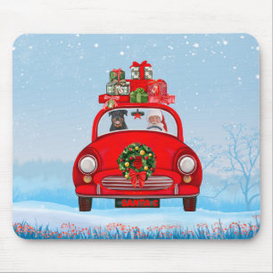 Rottweiler Dog In Car With Santa Claus Mouse Pad