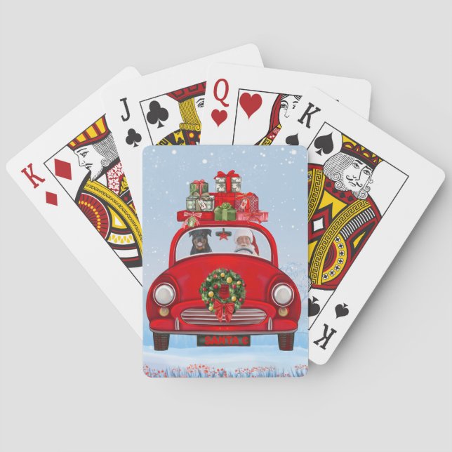 Rottweiler Dog In Car With Santa Claus  Playing Cards (Back)
