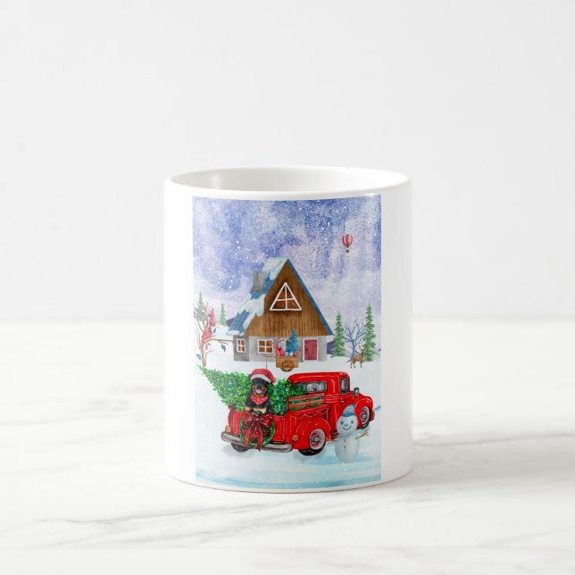 Rottweiler Dog In Christmas Delivery Truck Snow Coffee Mug (Center)