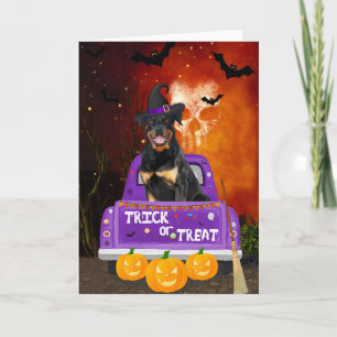 Rottweiler Dog in Halloween Truck Card