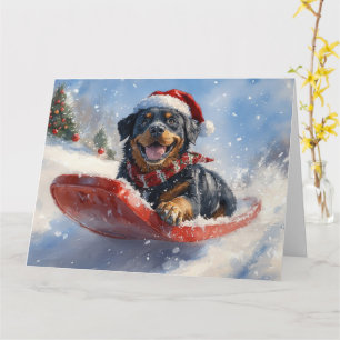 Rottweiler Dog in Sledge Let it Snow Christmas Card