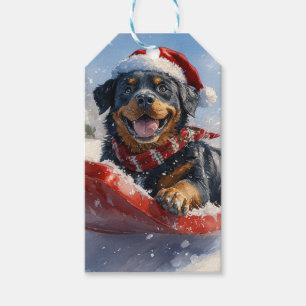 Rottweiler Dog in Sledge Let it Snow Christmas Gift Tags
