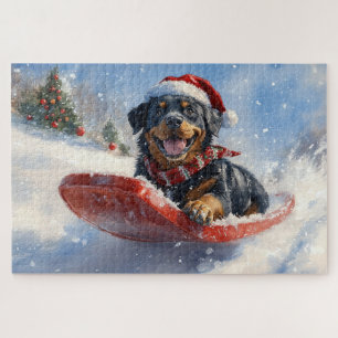 Rottweiler Dog in Sledge Let it Snow Christmas Jigsaw Puzzle