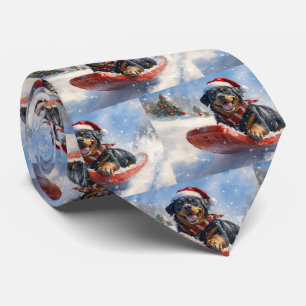 Rottweiler Dog in Sledge Let it Snow Christmas Tie