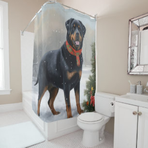 Rottweiler Dog in Snow Christmas