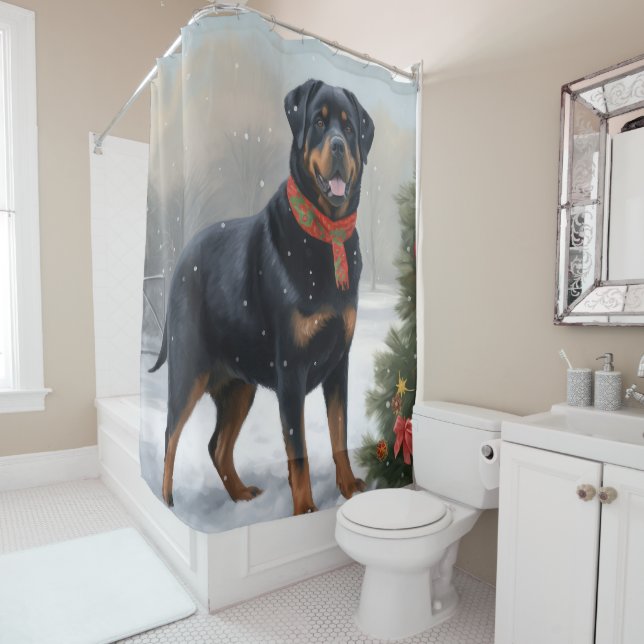Rottweiler Dog in Snow Christmas (In Situ)