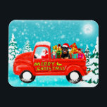 Rottweiler Dog in Snow With Santa Hat Magnet<br><div class="desc">Santa Claus out with his express delivery truck loaded with gifts and dog sitting. A perfect gift for someone who love dogs.</div>