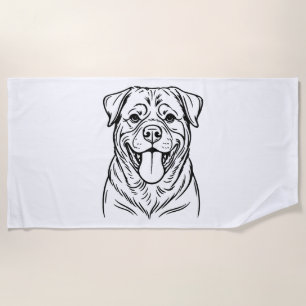 Rottweiler Dog Line Art – minimalist art line Beach Towel