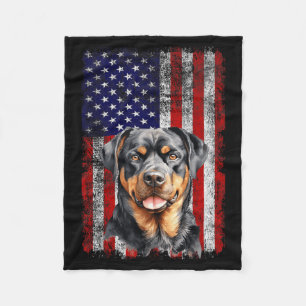 Rottweiler Dog Lover US Flag 4th of July Patriotic Fleece Blanket