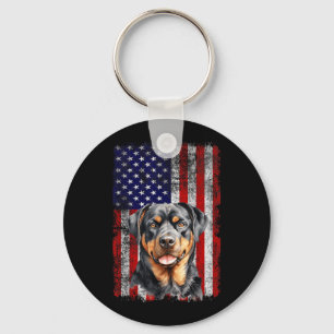 Rottweiler Dog Lover US Flag 4th of July Patriotic Keychain