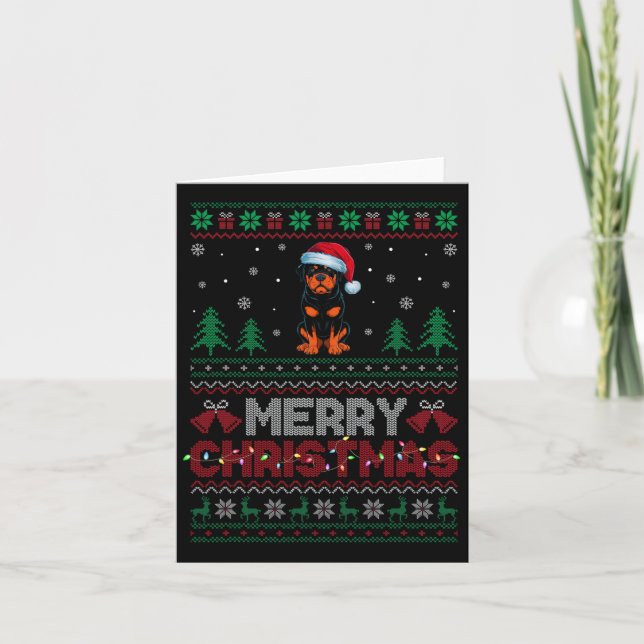Rottweiler Dog Lovers Santa Hat Christmas Tree Lig Card (Front)