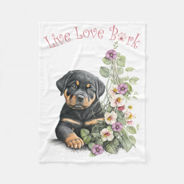 Rottweiler Dog Mom Floral Fleece Blanket (Front)
