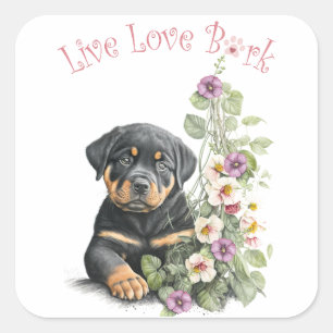 Rottweiler Dog Mom Floral Square Sticker