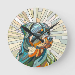 Rottweiler dog - mosaic art round clock