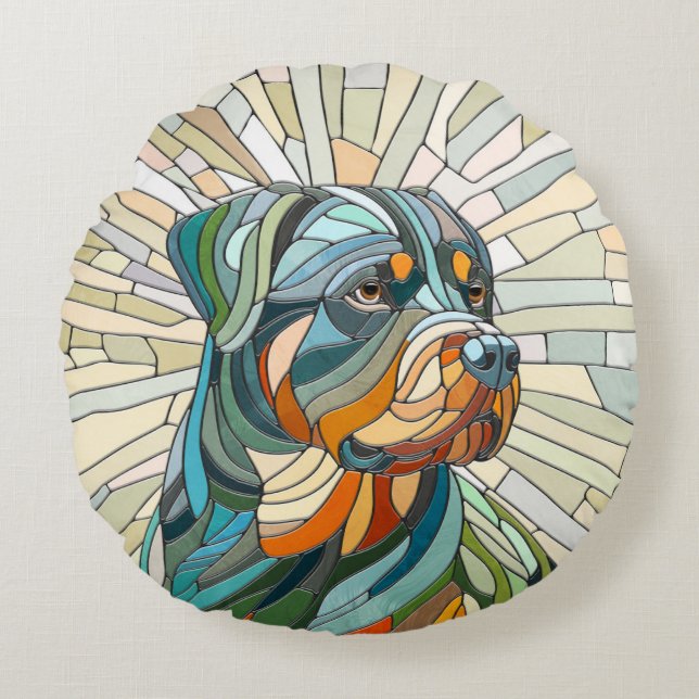 Rottweiler dog - mosaic art round pillow (Front)