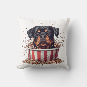 Rottweiler Dog Movie Popcorn Bucket Throw Pillow