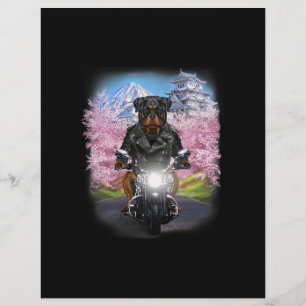 rottweiler dog on motorcycle tour japanese sakura letterhead