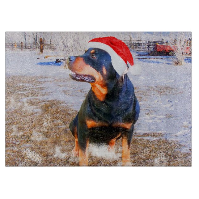 Rottweiler Dog Painting Glass Cutting Board (Front)