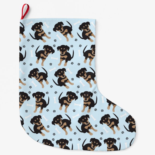 Rottweiler Dog Pattern Blue Large Christmas Stocking (Front)