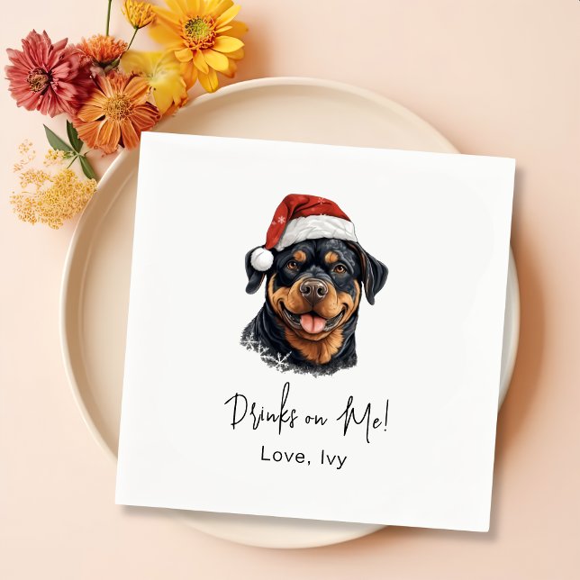 Rottweiler Dog Personalized Drinks On Me Napkin (Creator Uploaded)