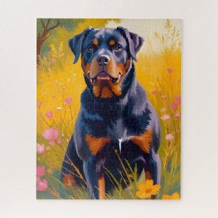 Rottweiler Dog Pet Portrait Painting Watercolor Jigsaw Puzzle