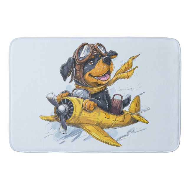 Rottweiler Dog Pilot Airplane Bath Mat (Front)