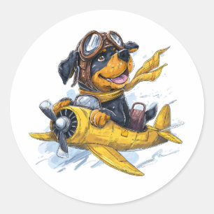 Rottweiler Dog Pilot Airplane Classic Round Sticker