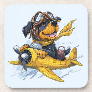 Rottweiler Dog Pilot Airplane Coaster