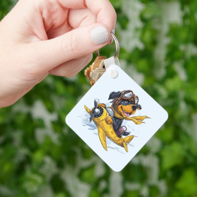 Rottweiler Dog Pilot Airplane Keychain (Hand)