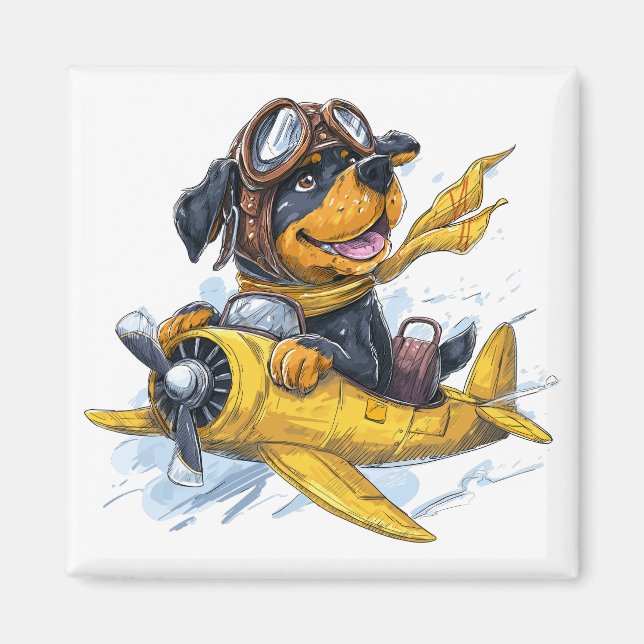 Rottweiler Dog Pilot Airplane Magnet (Front)