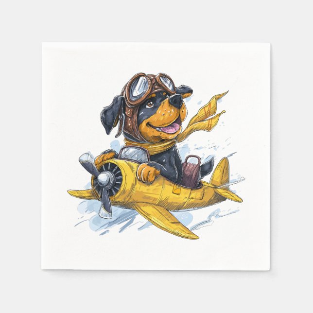 Rottweiler Dog Pilot Airplane Napkin (Front)