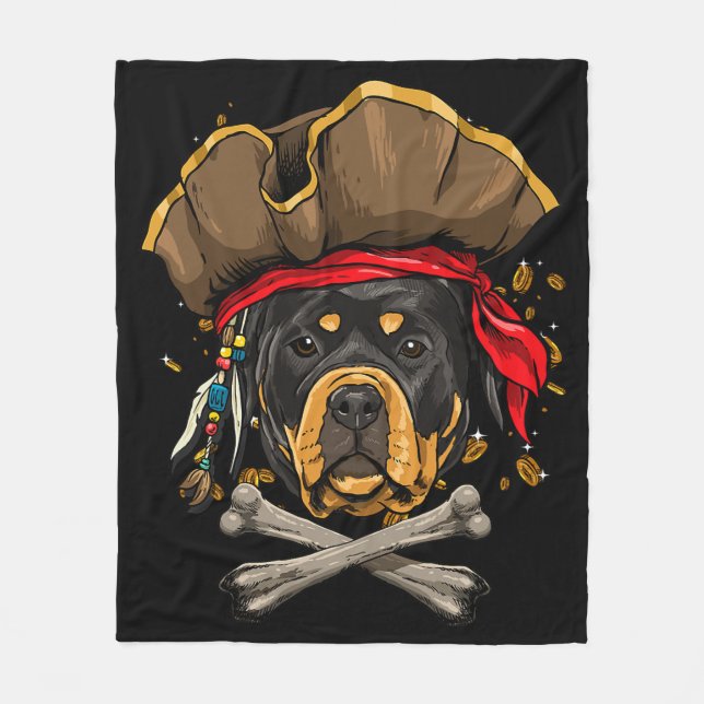 Rottweiler Dog Pirate Jolly Roger Flag Crossbones  Fleece Blanket (Front)