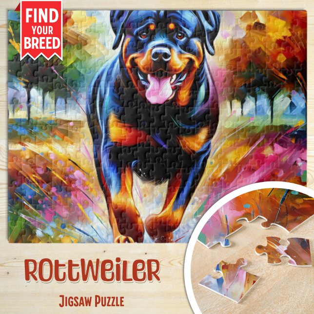 Rottweiler Dog Portrait Acrylic Art Print Dog Jigsaw Puzzle (Creator Uploaded)