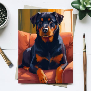 Rottweiler Dog Portrait Pet Painting Watercolor Postcard