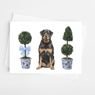 Rottweiler Dog Puppy Topiary Watercolor Card